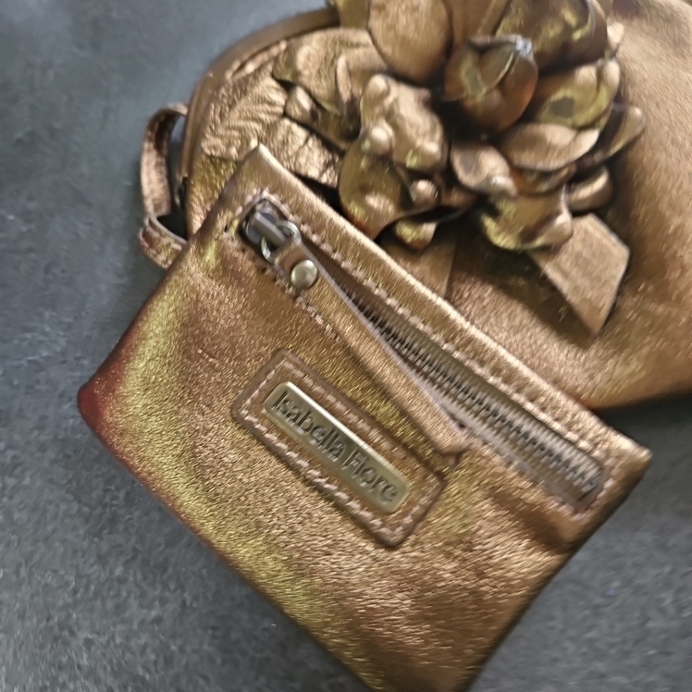 Isabella Fiore Metallic Leather Small Shoulder Bag With Attached Coin Purse Twi - Picture 5 of 10